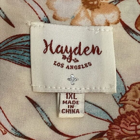 Hayden Cream Floral Mini Dress Womens Size 1XL Boho Puff Sleeves - Picture 2 of 10